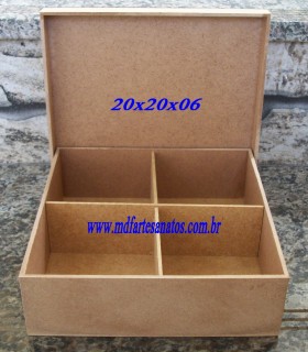 Caixa mdf cru 20x20x06 - 3mm com divisria