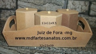 Cesta mdf cru com potinhos sextavados - Jlia - 6mm